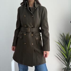 Vintage Worthington Wool Blend Coat Womens Small Green Military Double Breasted
